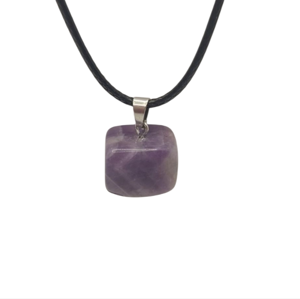 Natural Amethyst Crystal Square‎ Shaped Pendant Chakra Healing Stone Necklace
